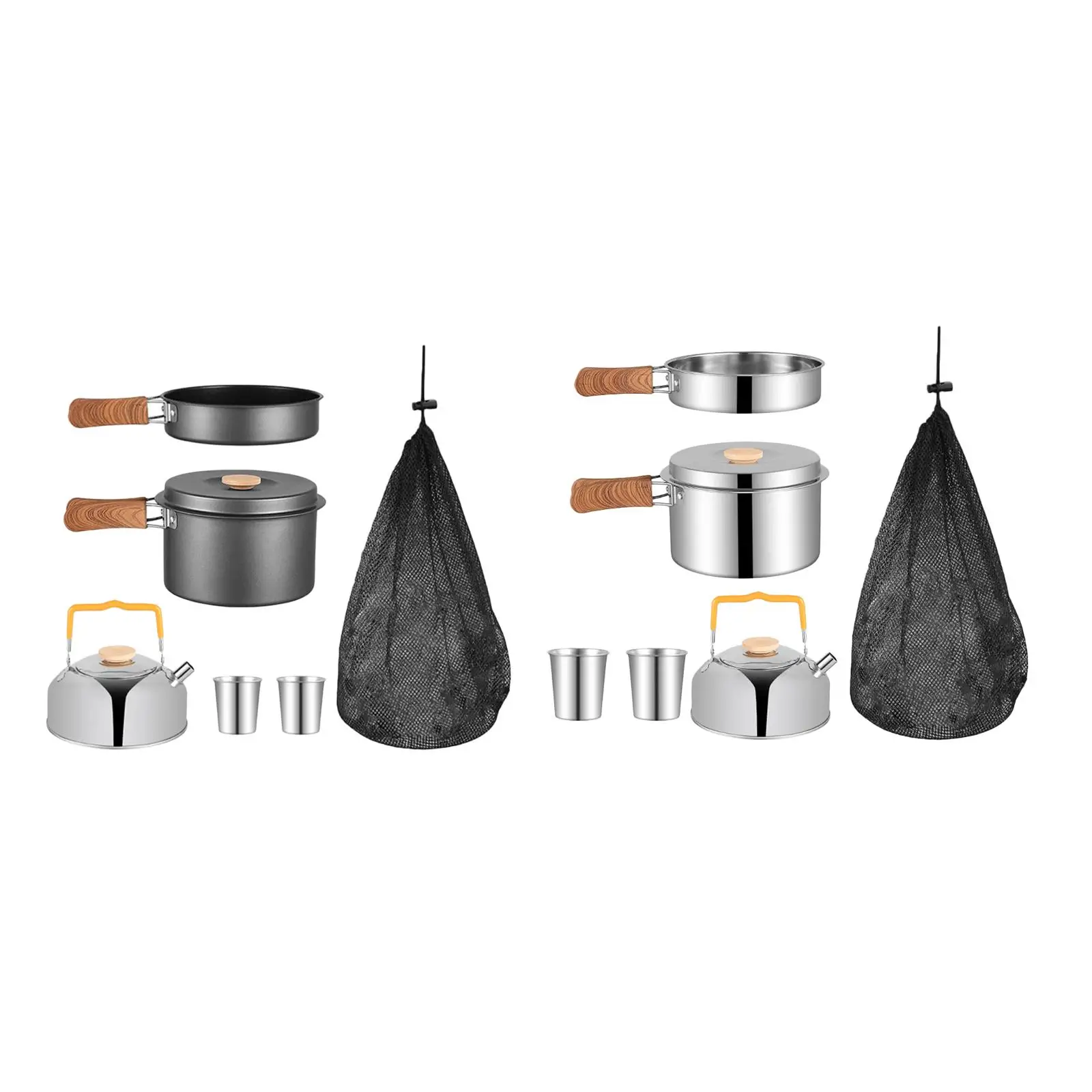 5 Pieces Camping Cookware Set Camping Pot and Pan Kettle Campfire Kettle with Carry Bag Outdoor Cook Gear for Picnic Trekking