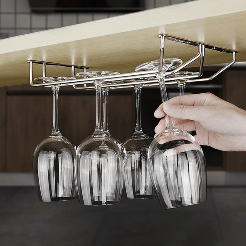 Description Picture 2 of itemSilver Stainless Steel Wine Rack Glass Holder Hanging Bar Goblet Hanger Shelf