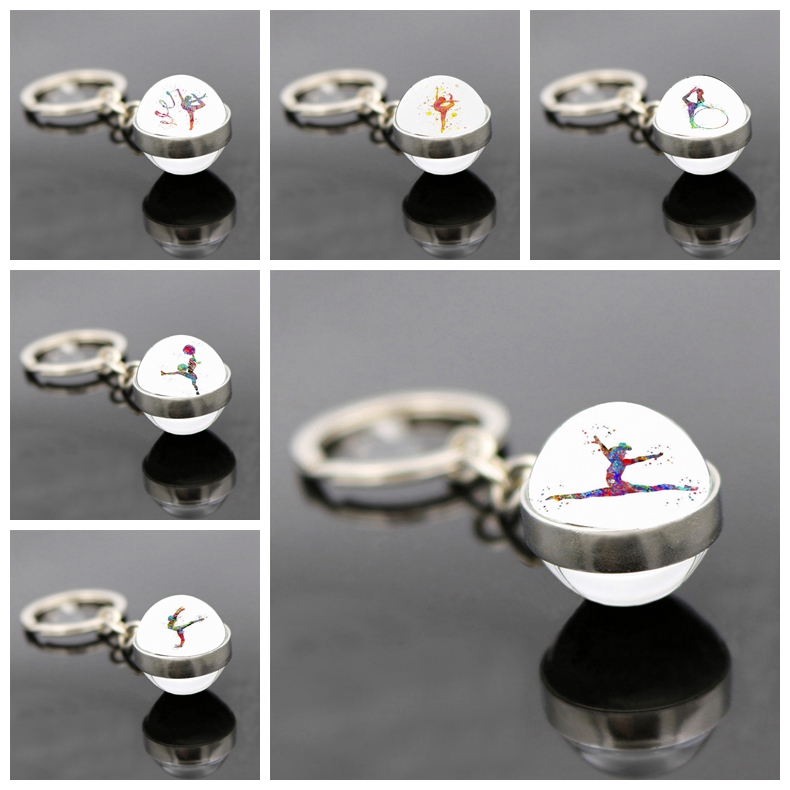 Beliebte Schmuck doppelseitige Glas Anhänger Schlüssel bund rhythmische Gymnastik Thema Schlüssel bund Anhänger Geschenk stilvoll und minimalist isch – Detail 1