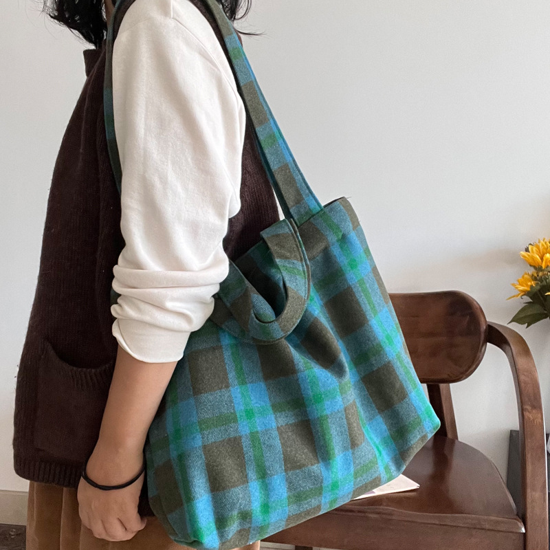 Retro Plaid große Kapazität Frauen Umhängetasche Mode süße lässige Damen Öko Einkaufstaschen einfache Vintage weibliche Tasche Handtasche – Detail 14