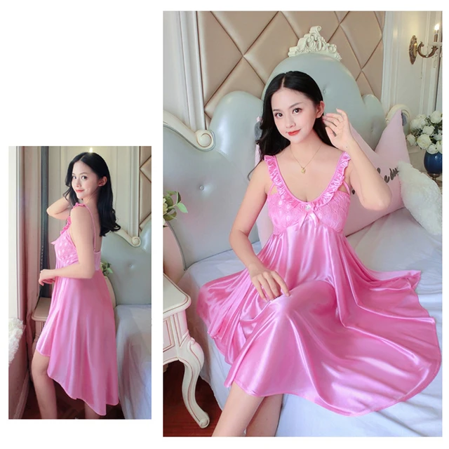 Women Nightes Plus Size 2018 Hot Sexy Nightgowns Sleeveless Night Wear  Dress Nightwear Mini Sleepwear Home Pink Purple S923 From 8,72 €