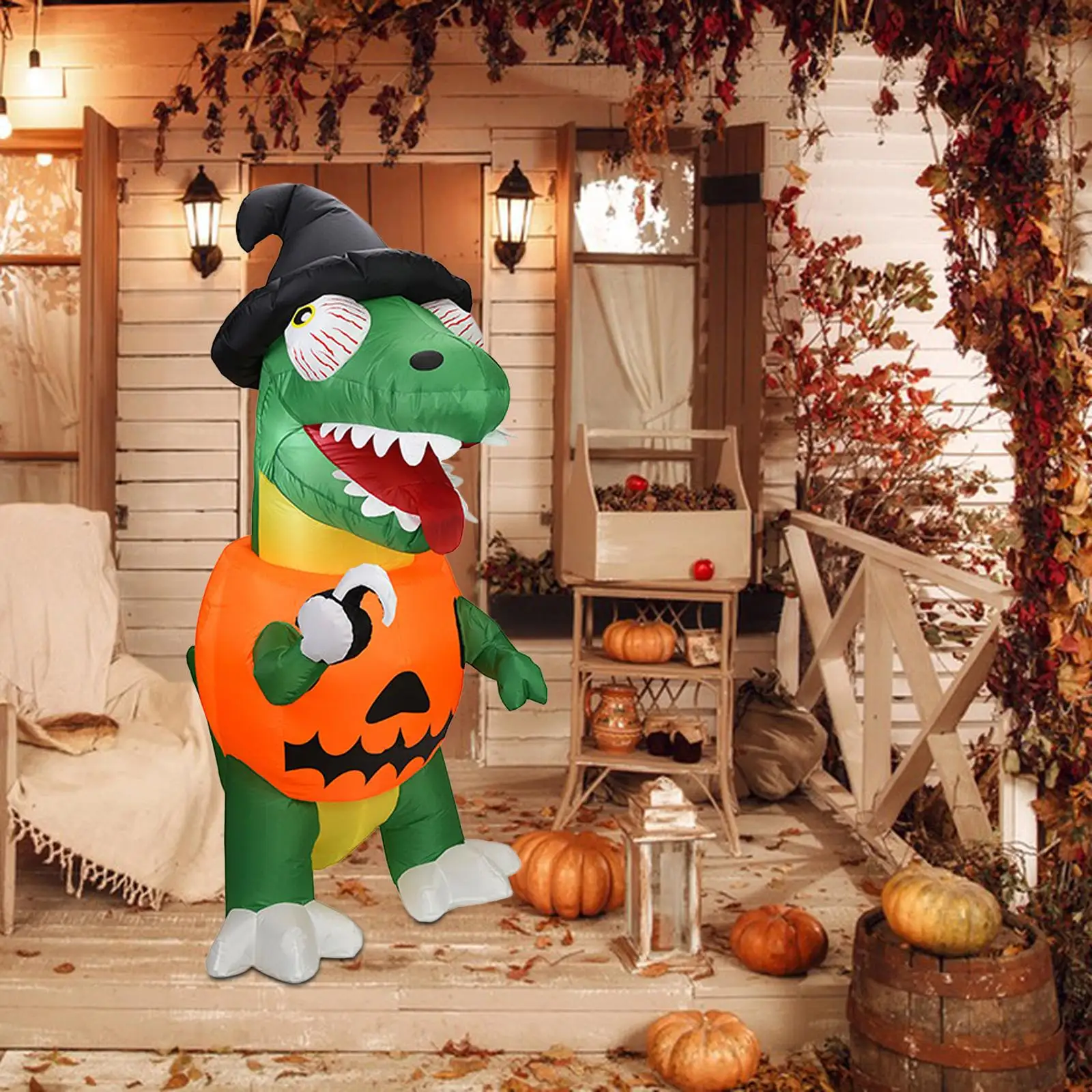 5.9 Ft Halloween Inflatable Dinosaur with Stakes for Outdoor Yard Garden