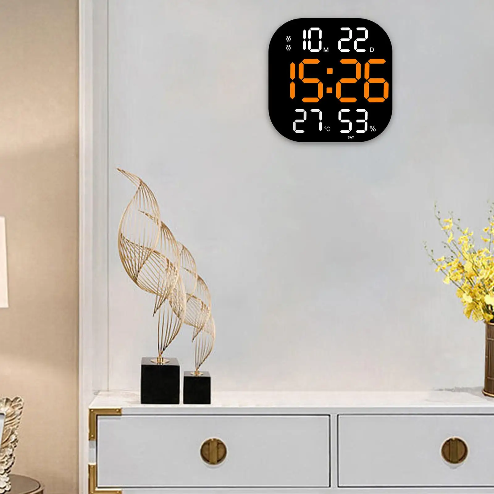 Digital Wall Clock with Temperature Humidity Adjustable Brightness Silent