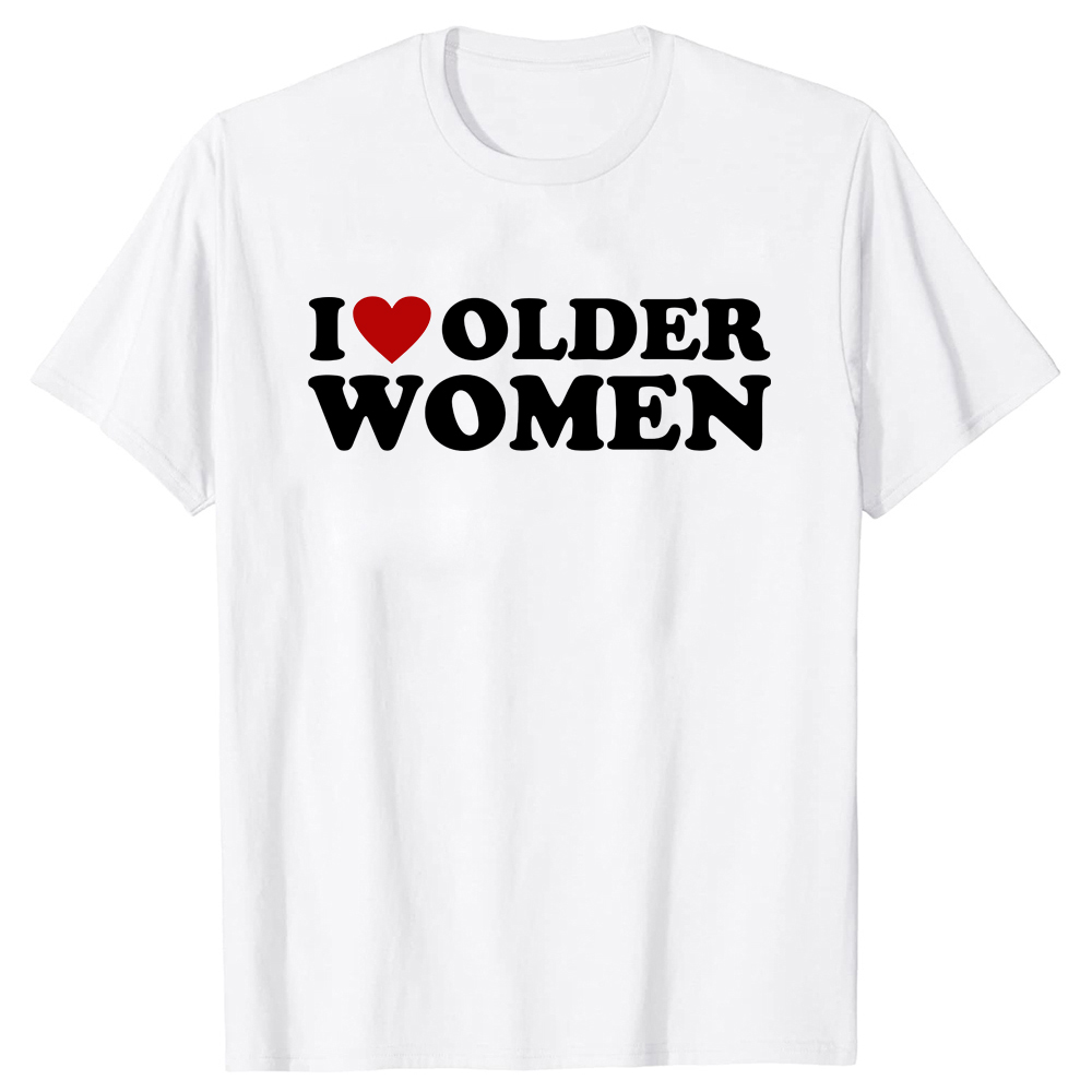 Ich mag ältere Frauen Herz heiße Mütter T-Shirts Rundhals ausschnitt Kurzarm Mode T-Shirt Kleidung lässig Basic T-Shirts – Detail 3