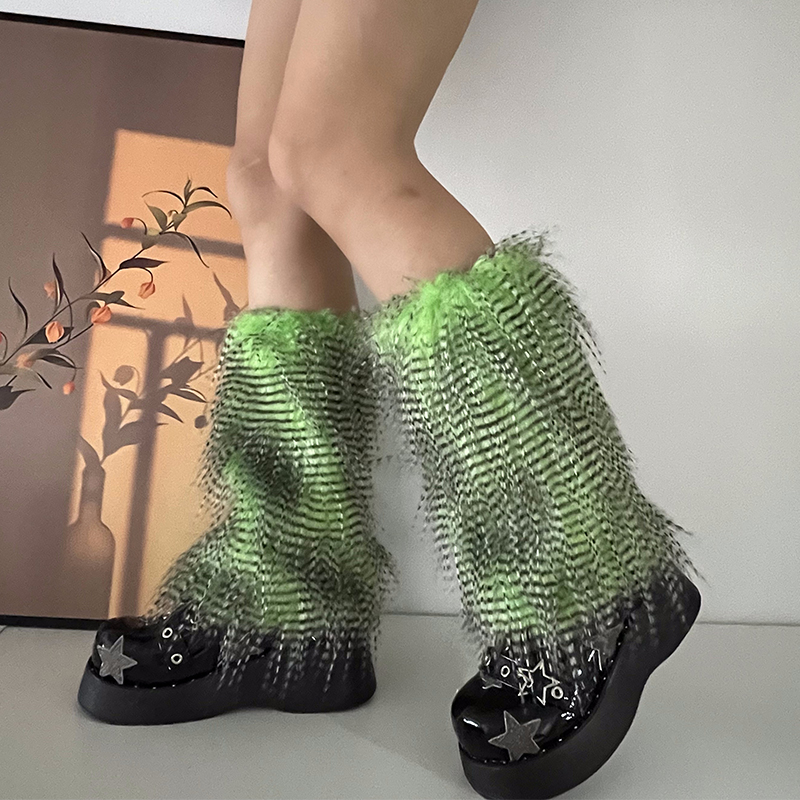 Y2K Goth Furry Faux Fur Women Leg Warmers Boot Covers Harajuku Lolita Girls Punk Fashion Cute Jk Hipster Warm Fluffies Leggings