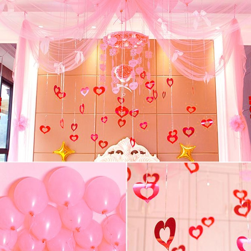 Description Picture 2 of item100Pcs/Set Balloon and Thread Pendant Hollow Heart-shaped Sequins Wedding Decoration DIY Birthday Party Paper Garland Streamers