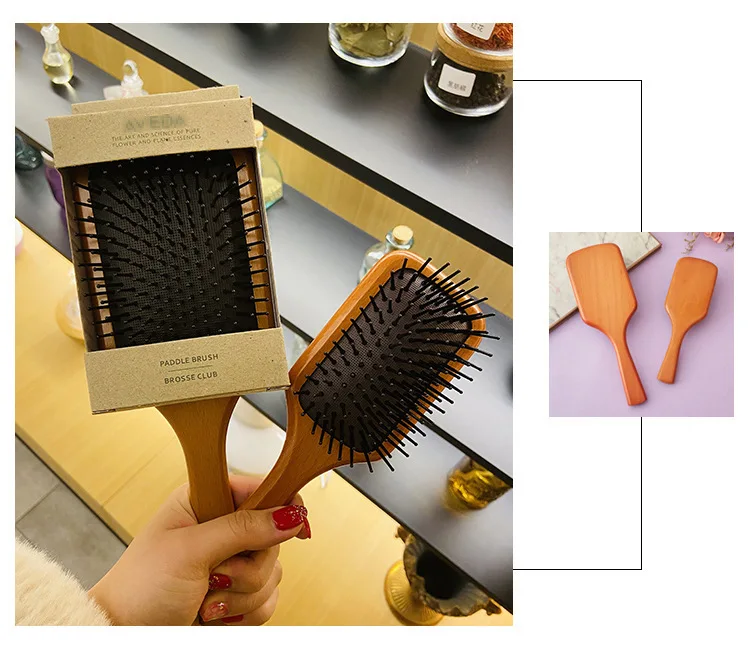 Beech Wood Paddle Brush    Boar Bristle Hair Natural Wooden Comb Hairbrush for Curly Thick Long Dry Wet Hair Detangler Massage Brushes 