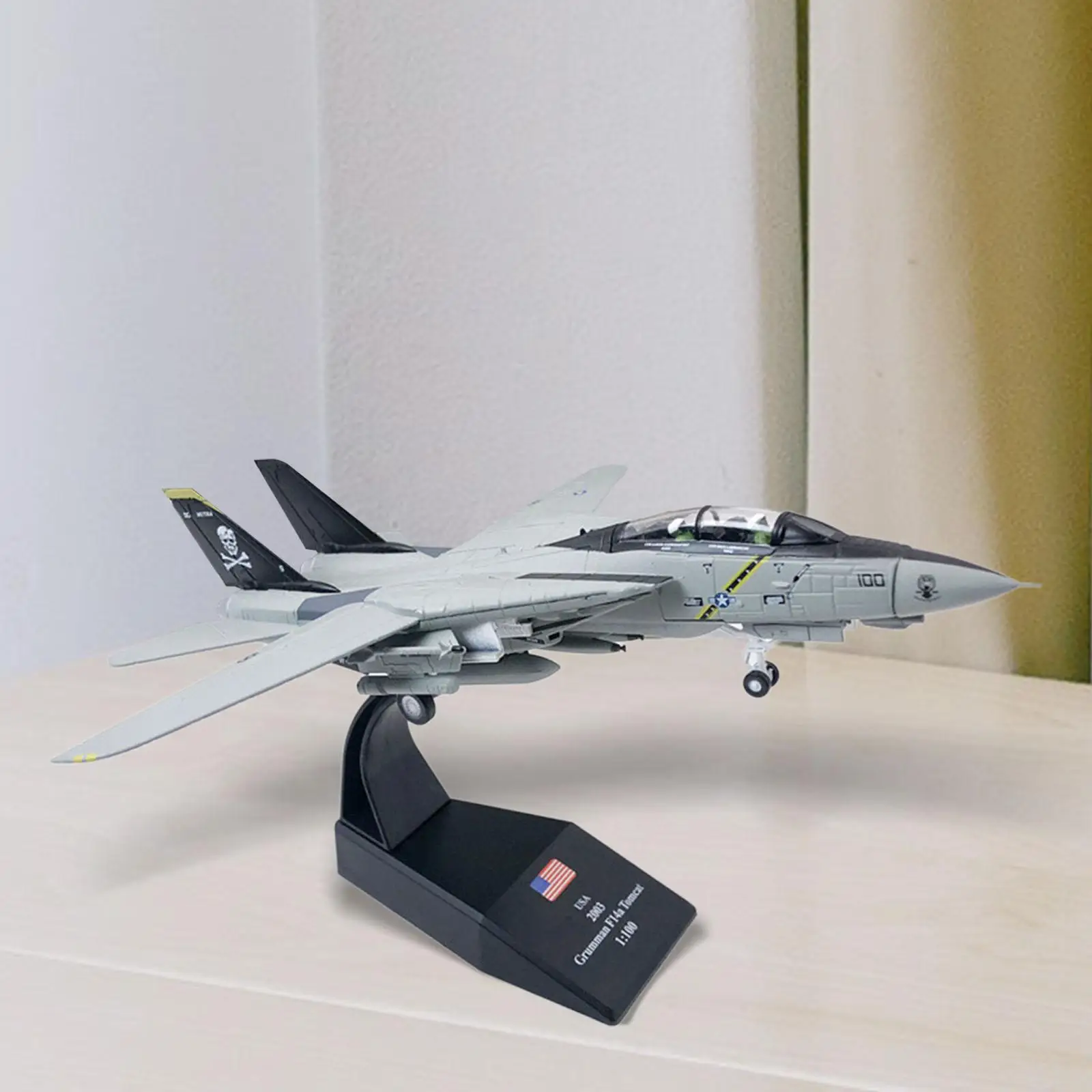 1/100 Scale Diecast F14 Fighter with Stand Display Alloy Plane Aircraft Model Kids Toy