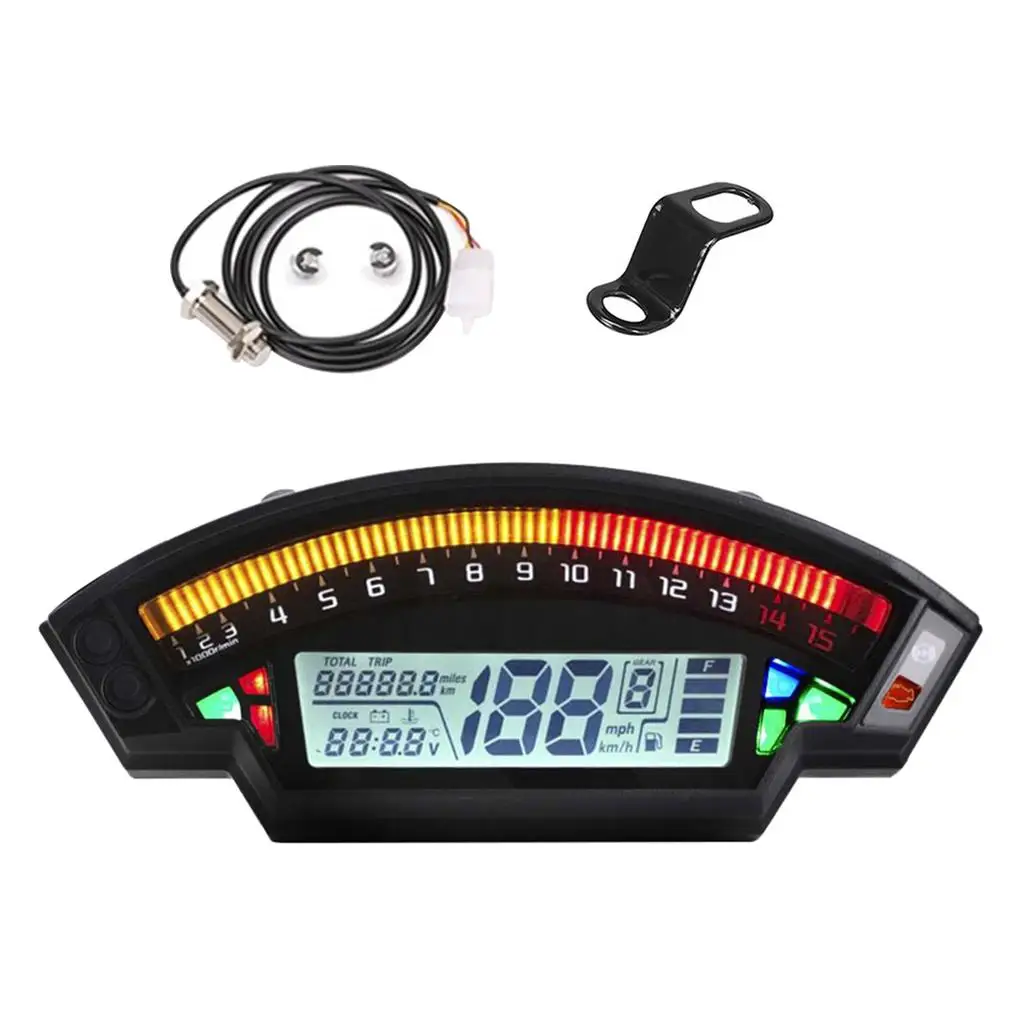 Motorcycle  LCD Digital Speedometer Odometer Backlght 0~14000RPM Headlight Indicator