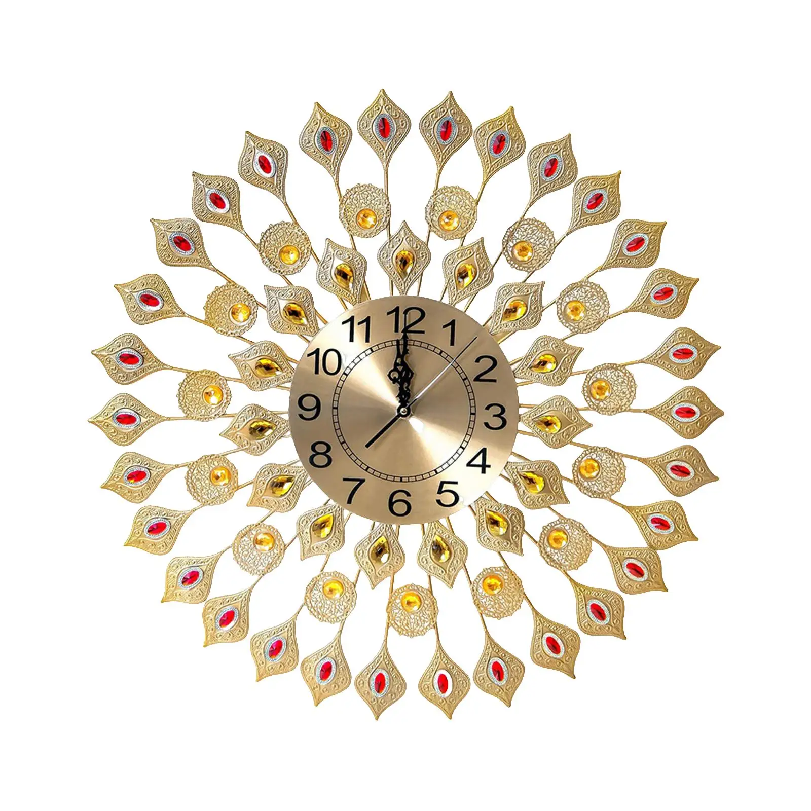 Large Peacock Wall Clock Big Wall Clock Unique Metal Non Ticking Wall Watch Ornament for Home Kitchen Bedroom Office Decoration