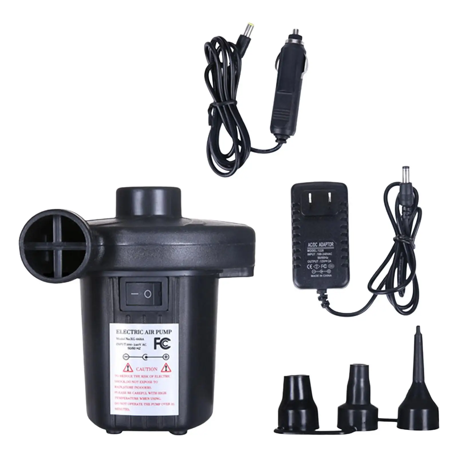 Electric Air Pump Portable ,with 3 Heads Nozzle Two Way Inflator Deflator for  Air Beds Cushions Mattress Boats Outdoor Camping