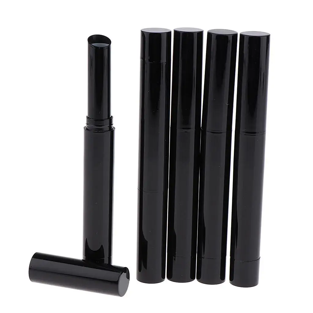 5pcs Plastic Black Empty Lipstick Tubes Refillable Lip Gloss Balm Bottles