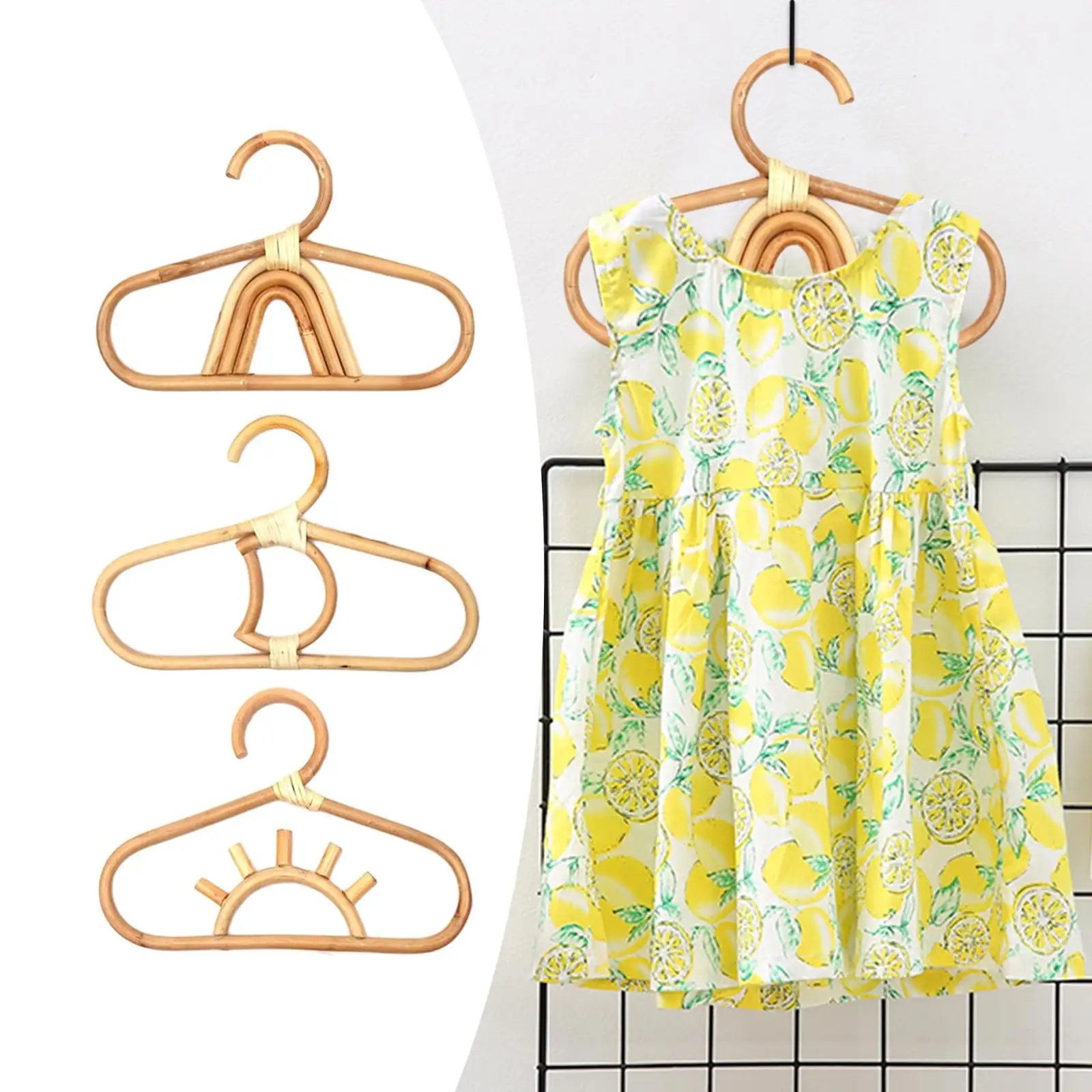 3 Pcs Kids Clothes Hanger Organizer Rattan Smooth Room Bamboo Hook Wall Hooks Hanger Boho Room Decor Hanger for Kids Baby Girls