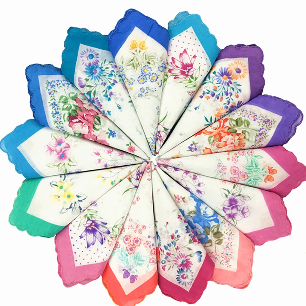 12x Women Cotton Handkerchiefs Multicolor Hanky Premium Pocket Square Gifts