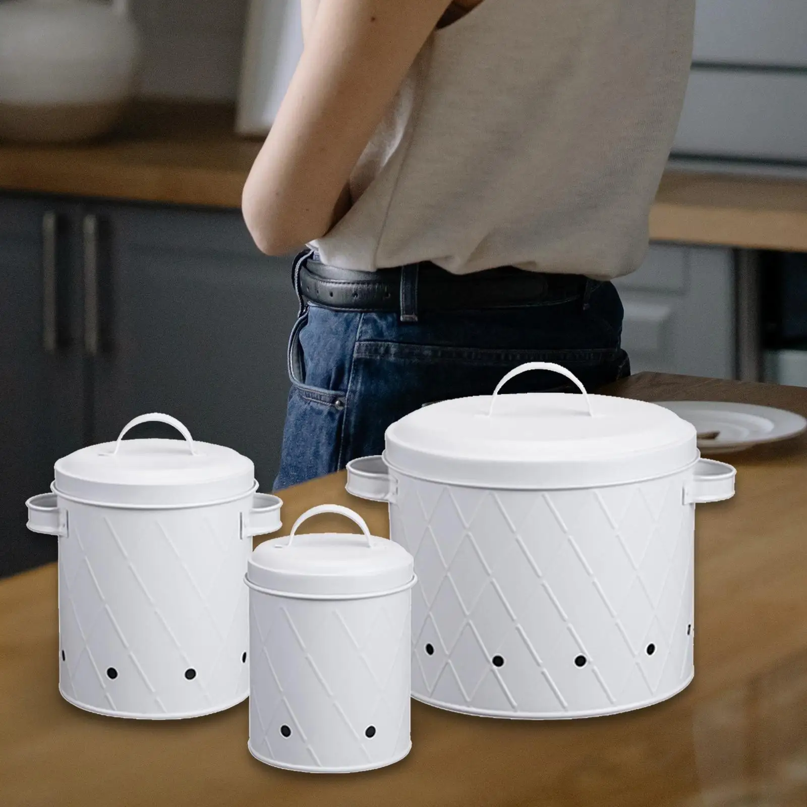 3Pcs Farmhouse Kitchen Canisters Set Pots Tins for Camping Picnic Countertop