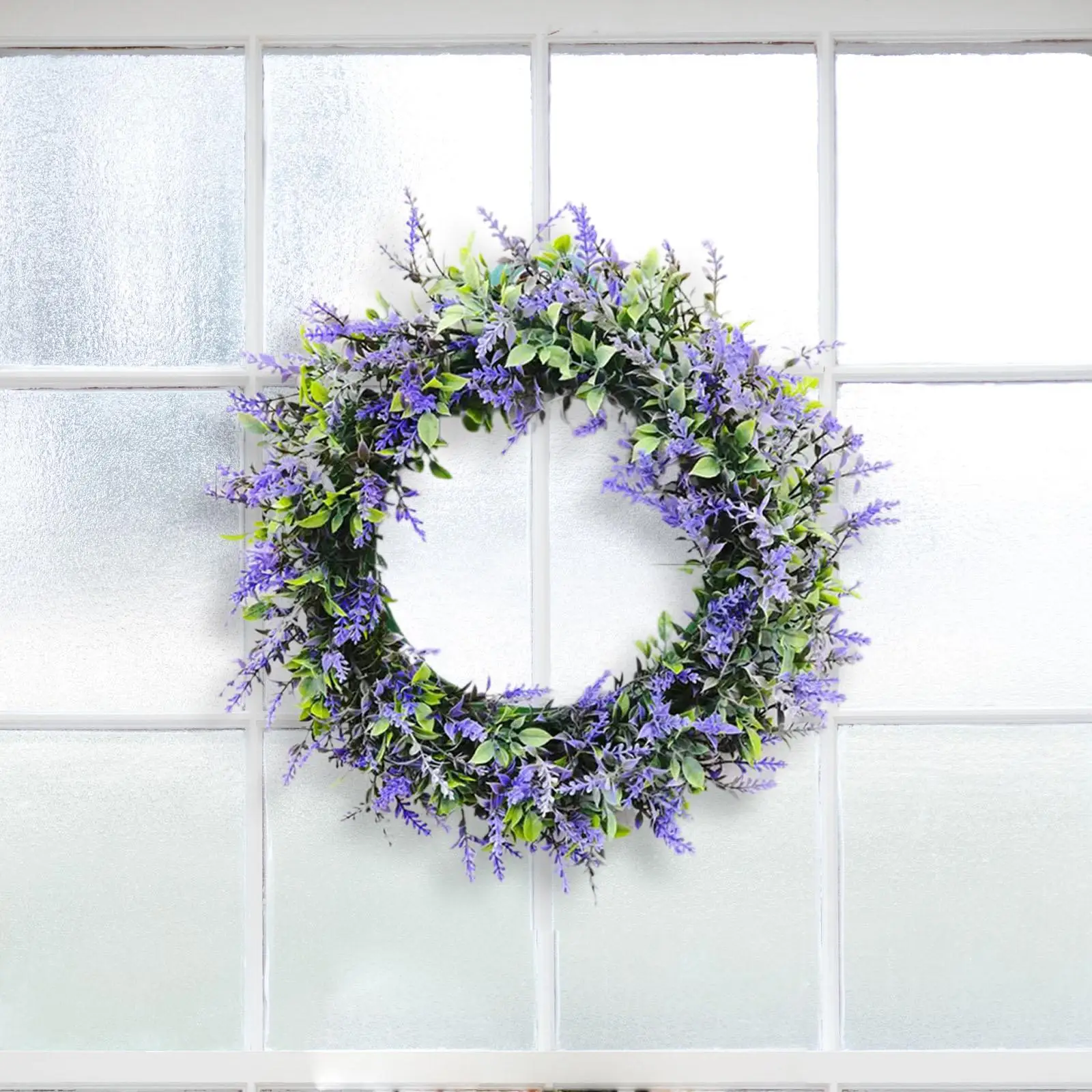 43cm Lavender Wreath Hanging Farmhouse Wreath Silk  Garland Floral Flower for Front Door Outdoor All  Festival