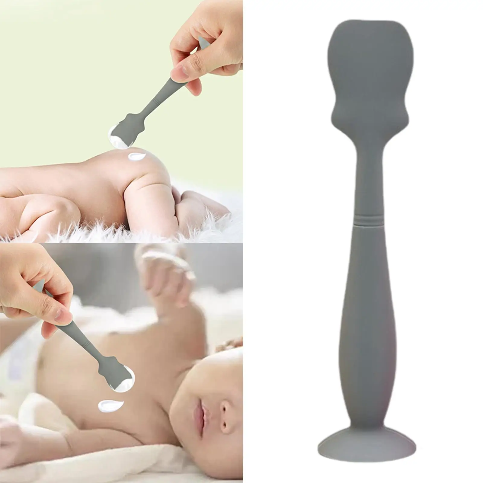 Silicone Diaper Cream Spatula Flexible with Suction Cup Base Soft Baby Brush Baby Butt Paste Spatula