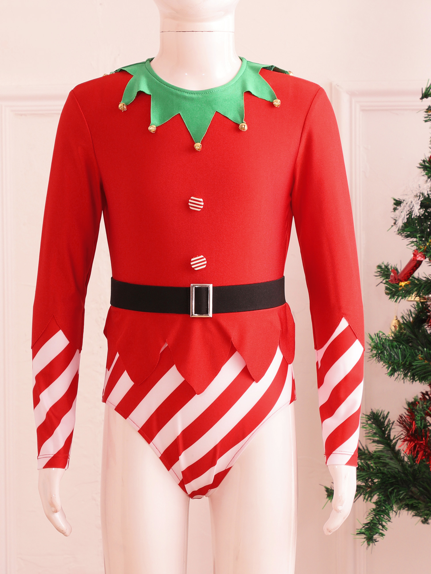 Kinder Mädchen Weihnachten Elf Santa Kostüm Langarm Streifen Gymnastik Trikot Ballett Tanz Overall Weihnachten Neujahr Party Tanz kleidung – Detail 12