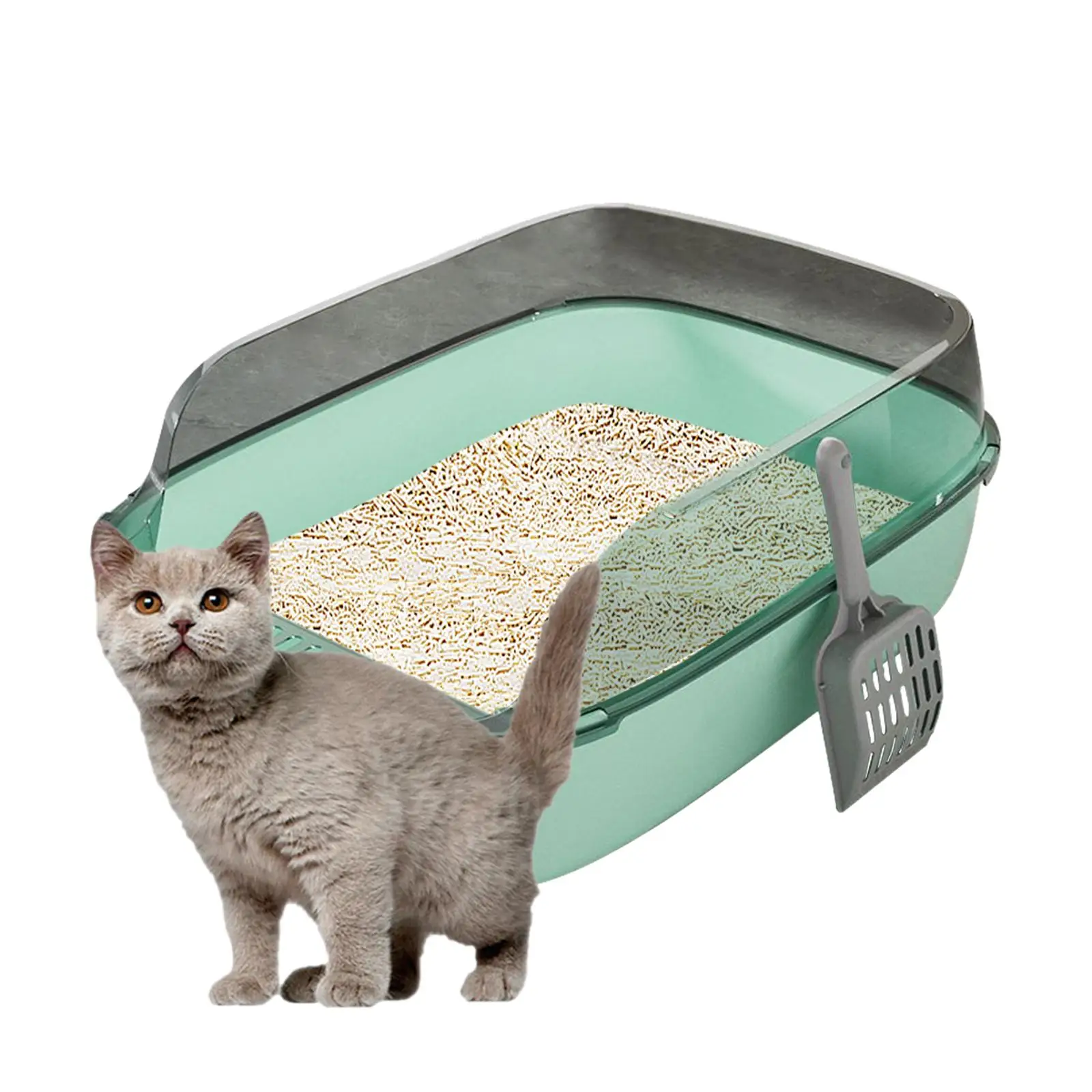 Cat Litter Box Semi Enclosed Large Stain Resistant Tall Spray Shield Detachable Anti Splash Cat Litter Tray Cat Toilet Cat Kitty