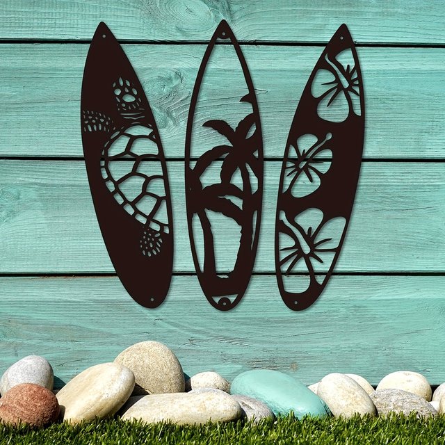 4 outlet Pcs Metal Surf Board Wall Decor Summer Tropical Metal Surfboard Beach.