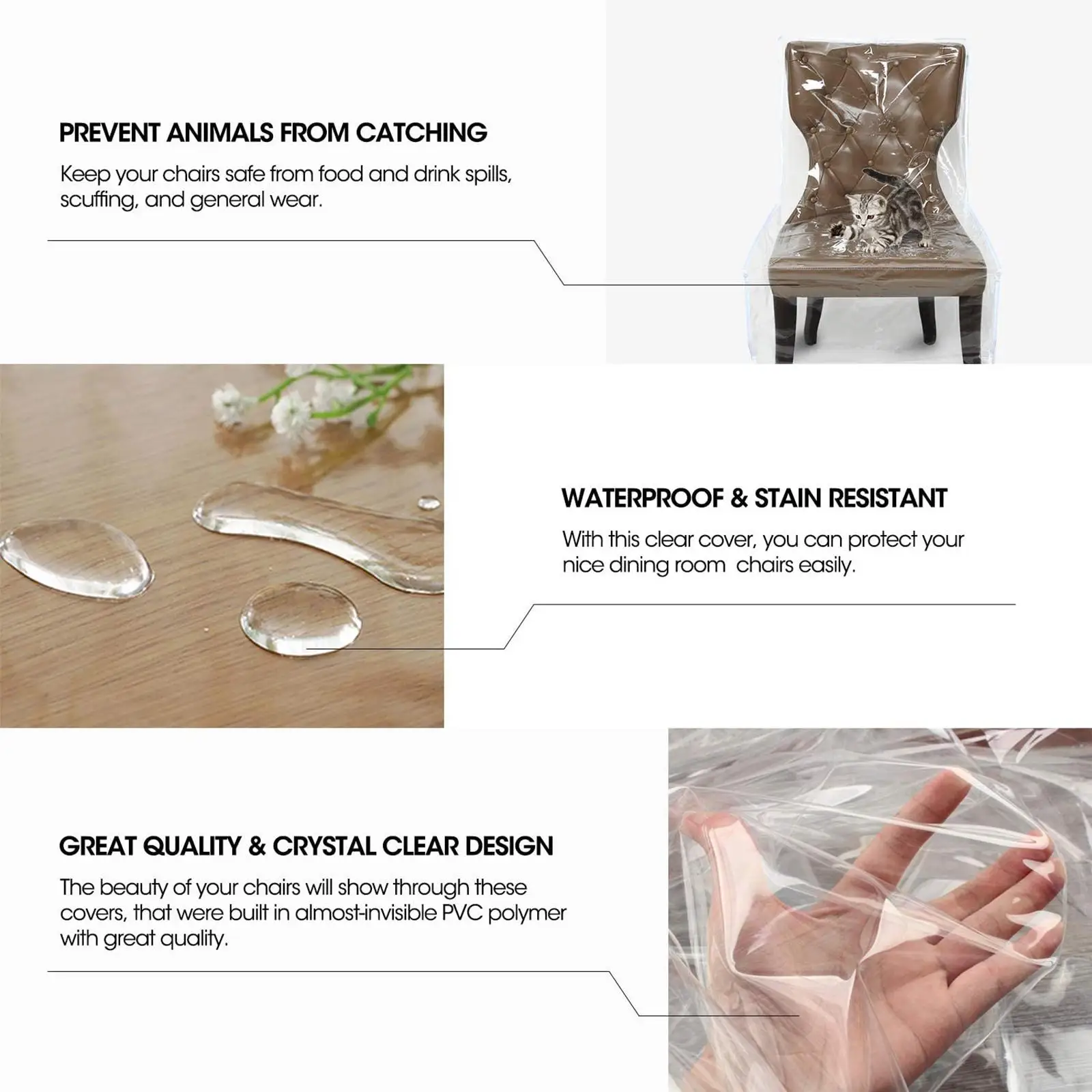 Reusable Dining Room Chair Cover Clean Heavy Duty Clear PVC Clear Dining Chair Covers PVC Seats Protector