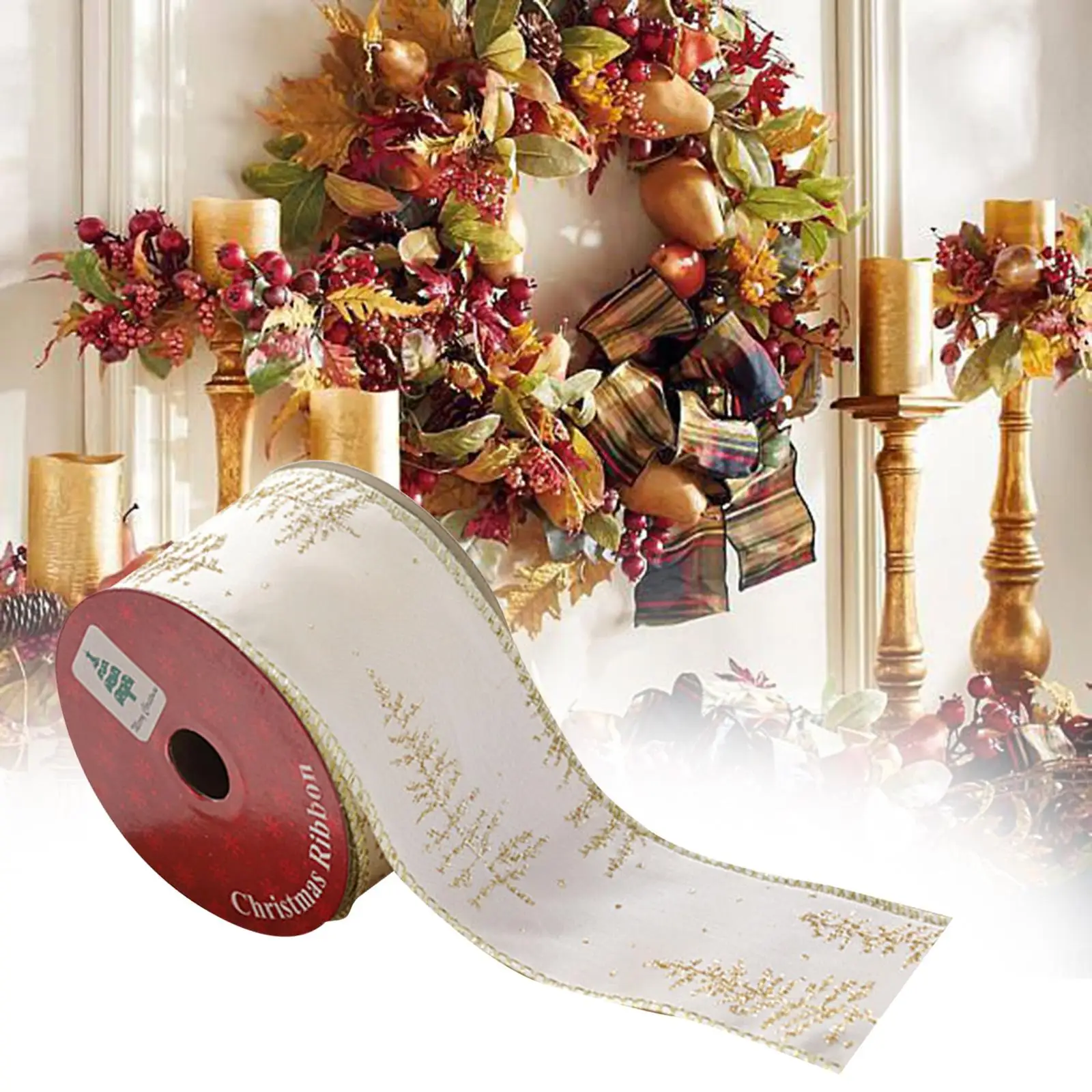 2023 Christmas Ribbon Festival Wreath 6.3cm Wide Elegant Bouquet Holiday Christmas Trees Centerpieces Gift Wrapping Ribbon Decor