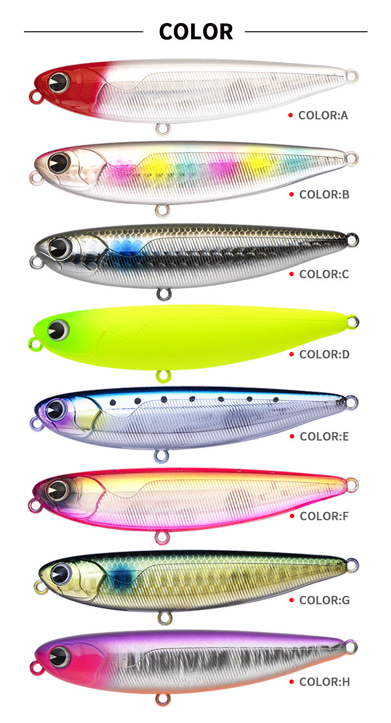 Description Picture 6 of itemPencil Fishing Lure for Bass, Artificial Hard Bait, Floating Popper, Dog Walking Wobblers, Top Water, New Tackle, 8.5cm, 12g