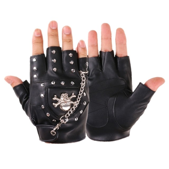 Fashion Mens Metal Spike Studded Leather Fingerless Gloves Cosplay