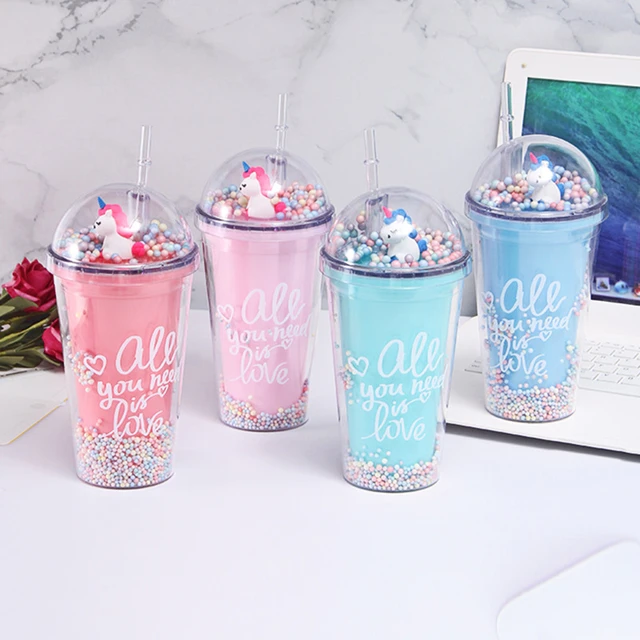 Reindeer Christmas Water Cup Cute Children Water Cup Straw Cup with Lid  Double-Layer Plastic Cup Creative Cup Christmas Gift - AliExpress