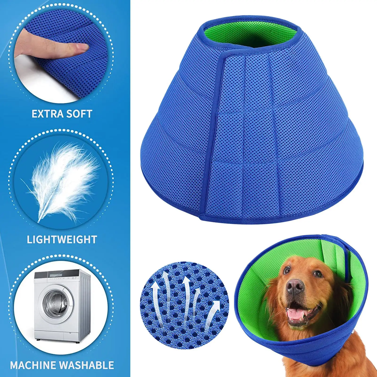 Dog Cone Collar Pets Adjustable After Surgery Comfortable Protective Wound Prevent Biting & Scratching Protective Soft for Cats