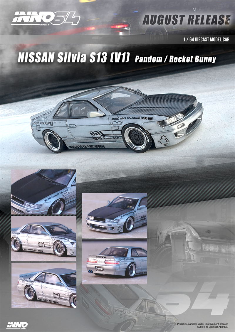 INNO 1:64 SILVIA (S13) V1 PANDEM ROCKET BUNNY литая Серебряная модель  автомобиля | AliExpress