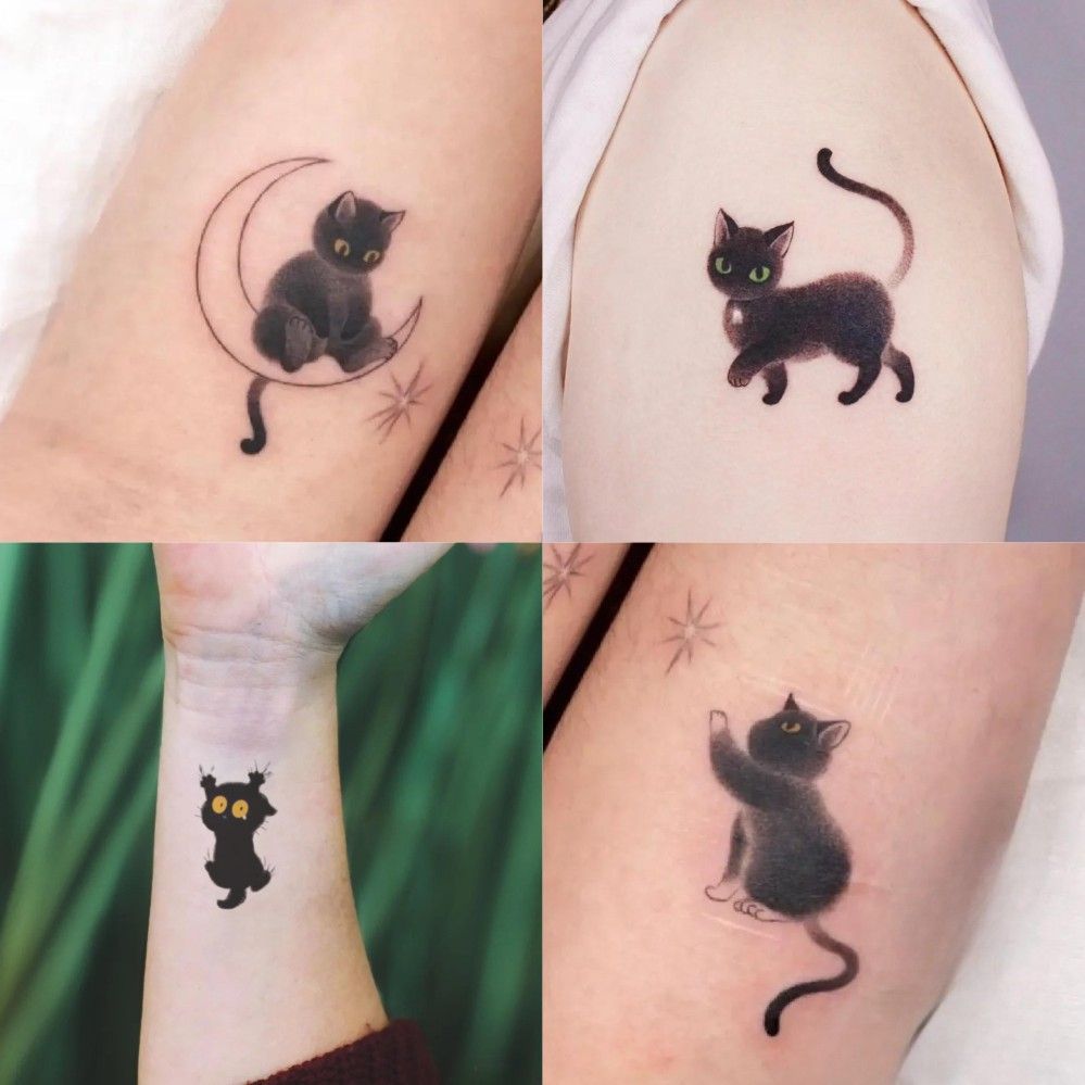 Schwarze Katze Tattoo Aufkleber dauerhafte gefälschte Tätowierung für Frau Mann Arm Punk temporäre Tätowierung niedliche Kunst Faux Tattoos wasserdichte Tatuajes – Detail 2