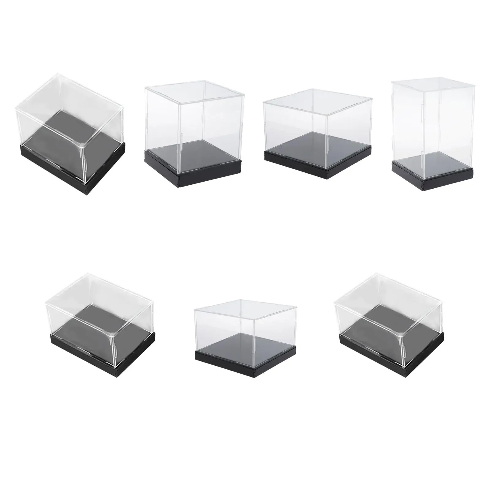 Transparent Acrylic Display Box Black Base Multipurpose Dustproof Container for Souvenirs Cosmetics Model Collectibles Showcase