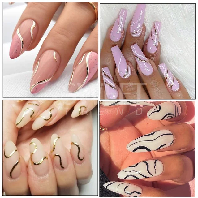 French Strip Line Nail Art Form Fringe Tip Guides Wavy Oblique Spray  Template Stickers Creative Stencil