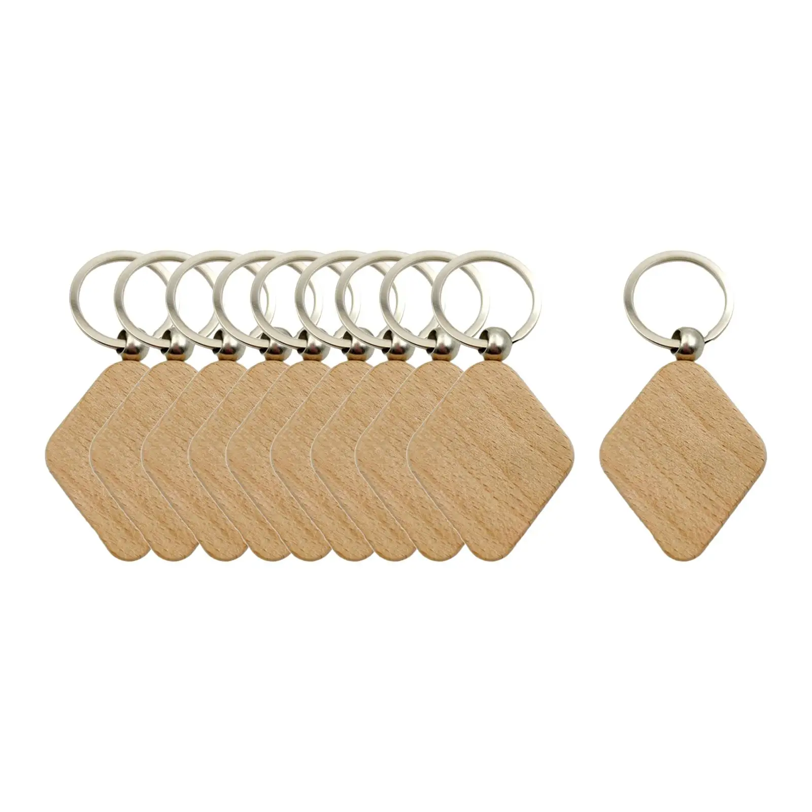 10Pcs Blanks Wooden Key Chain DIY Key Rings Handmade Unfinished Wood Piece Keychain Keyring for Crafting Engraving Pyrography