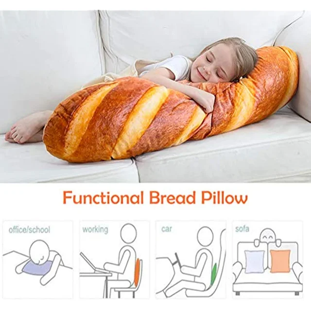 Simulation 3D Baguette Shaped Plush Pillow Stuffed Bread Toys Sofa Lumbar  Back Cushion Funny Food Pillow Home Decor Gift