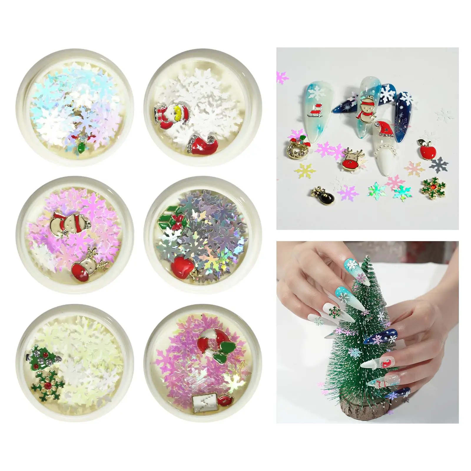 6 Colors Christmas Nail Art Sequins, Manicure Tips DIY Christmas Decorations Nail Sticker Decals Glitters Set Salon Home Use