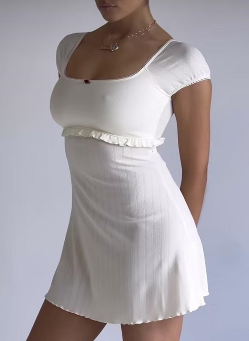 Robe,Mini robe à col carré pour femme, tenue de soirée Sexy, coupe ...