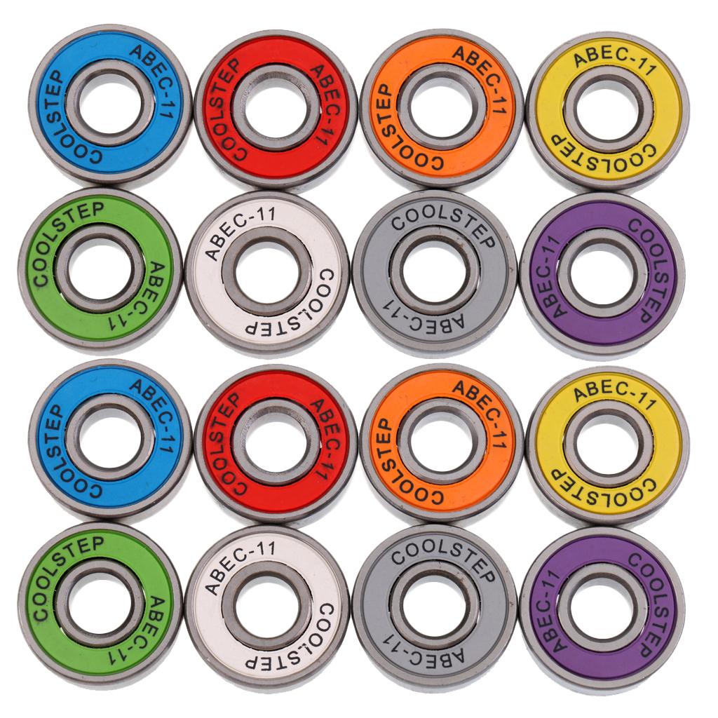 16Pcs 22mm ABEC 11 High Speed Wearproof Longboard Skateboard Scooter Inline Bearings Replacement Mixed Color Set 