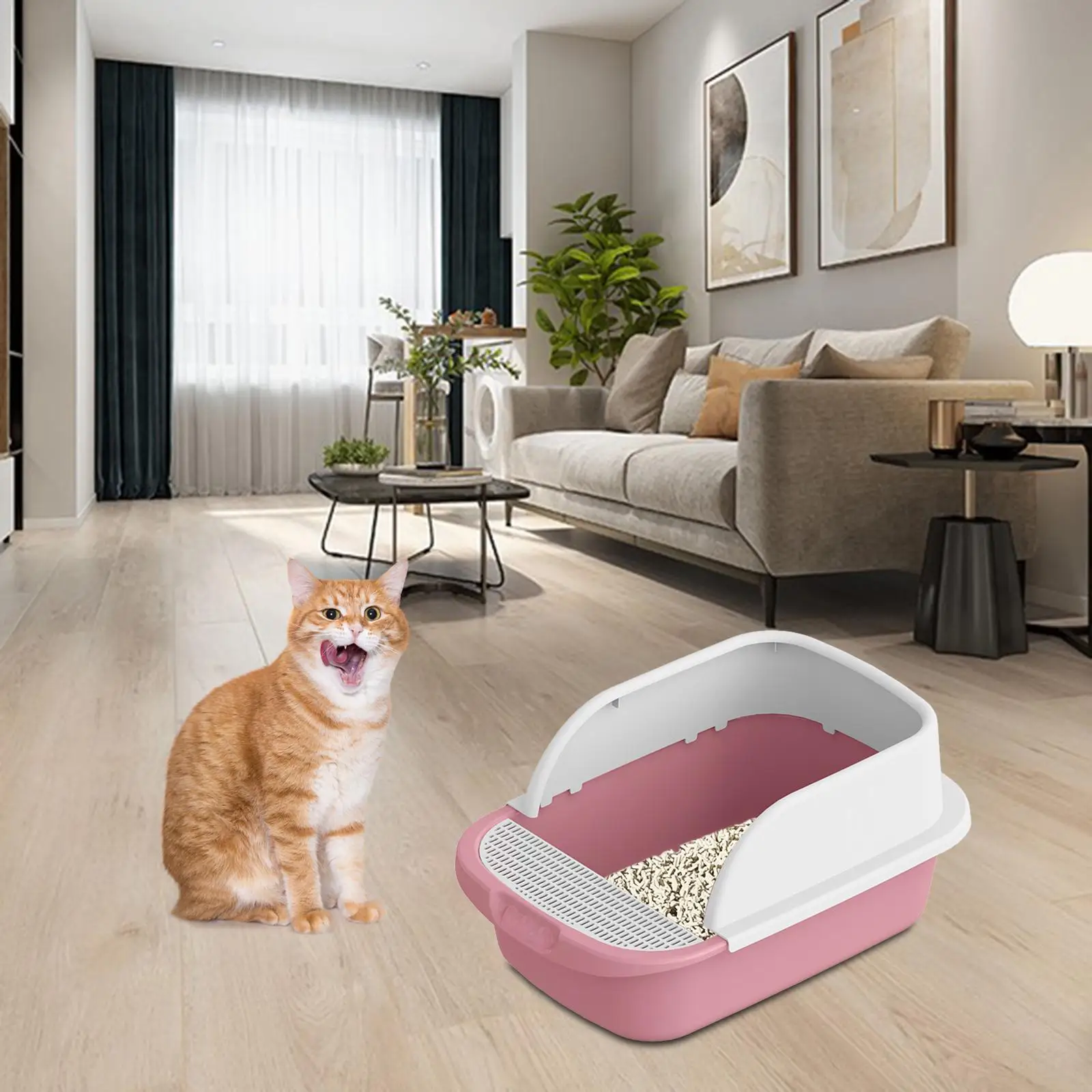 Cat Litter Box Toilet Travel Durable Semi Enclosed Anti Splashing Sandbox for Kitten