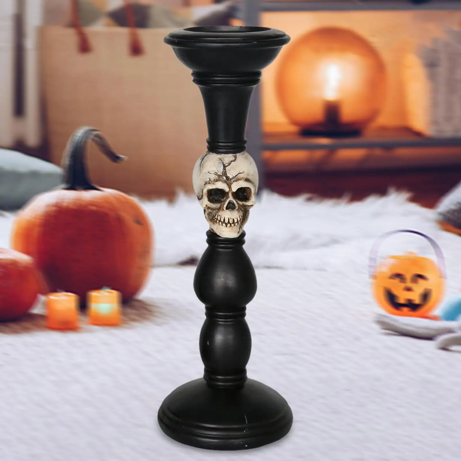 Halloween Skull Candle Holder Resin Candle Stand for Halloween Bedroom Decor