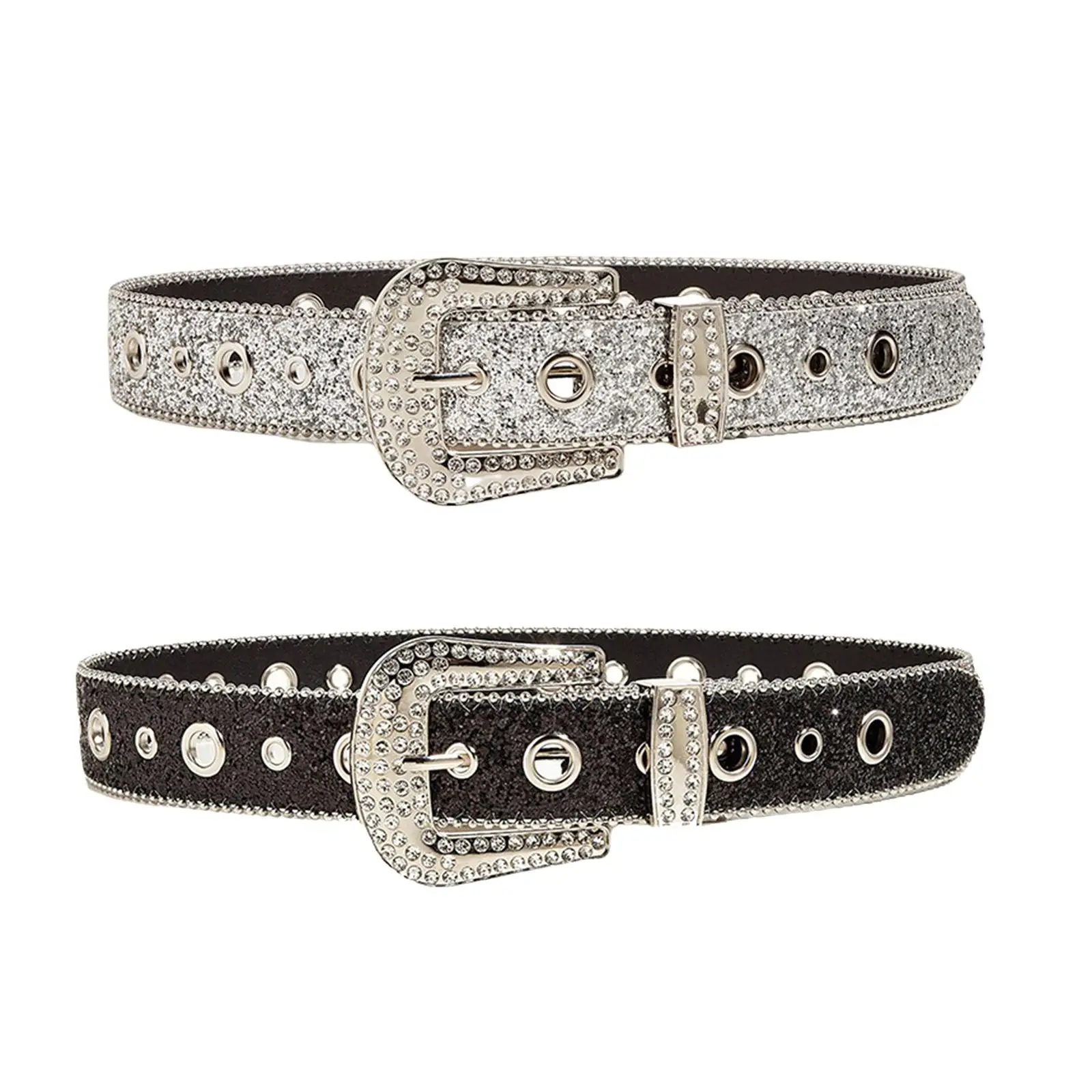 Women Belt Casual Sparkling Pin Buckle PU Leather Adjustable Rock Cowgirl Leather Belt for Evening Dresses Accessories Prom Men