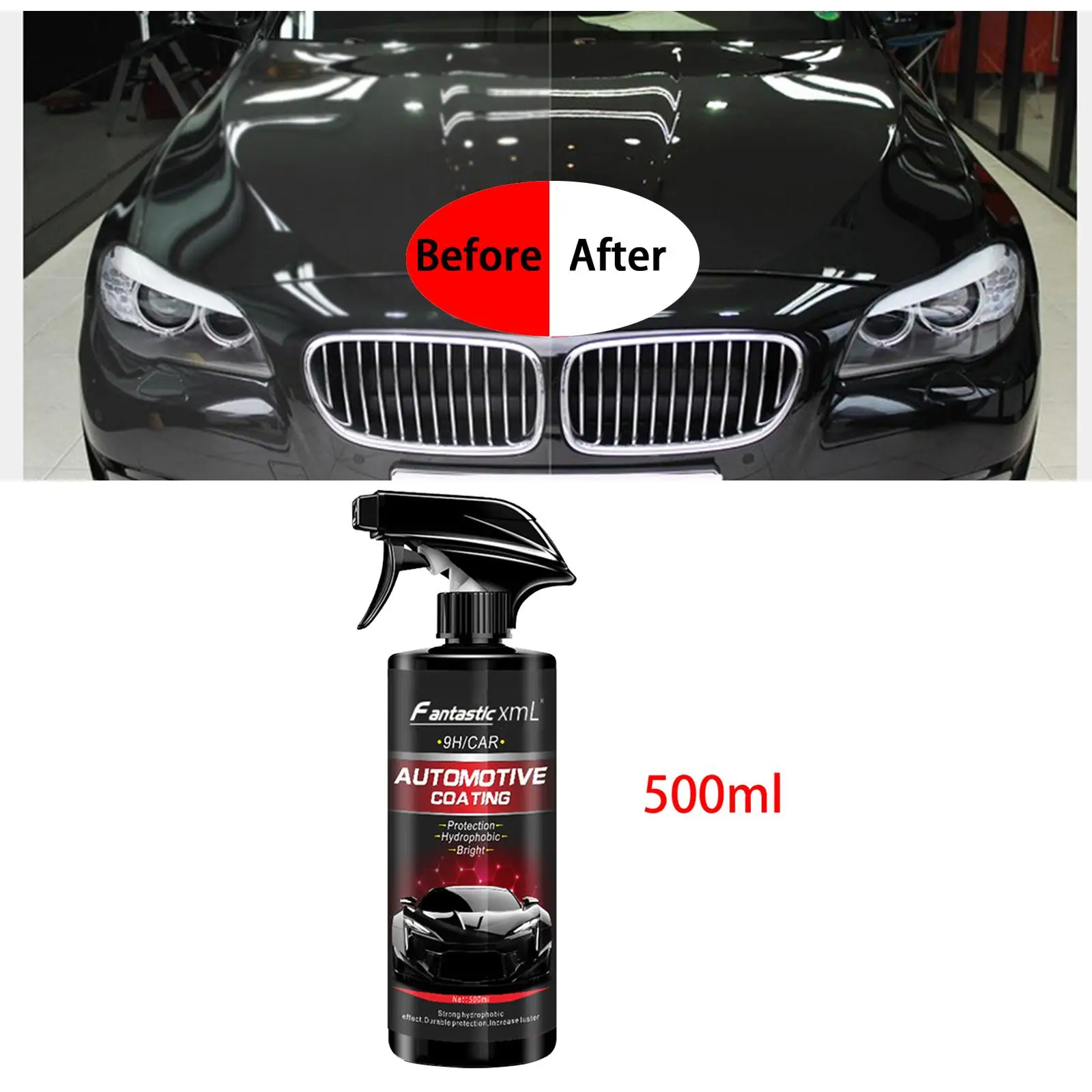 500ml Car Ceramic Nano Crystal Liquid Polish Spray Waterless , Hydrophobic and Dirt Repellent 9H , Protective Top Coat Spray