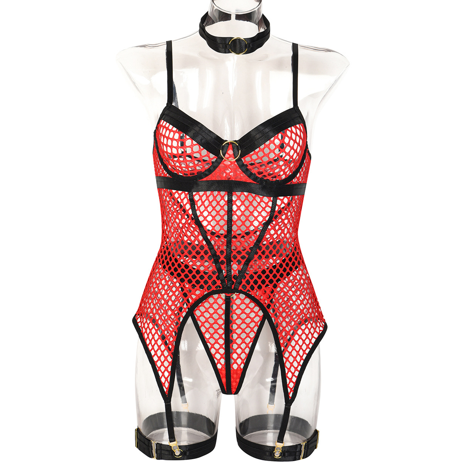 Кэтсьюит с геометрическим узором Suspender bodystocking. Lingerie fishnet ebony Sport.