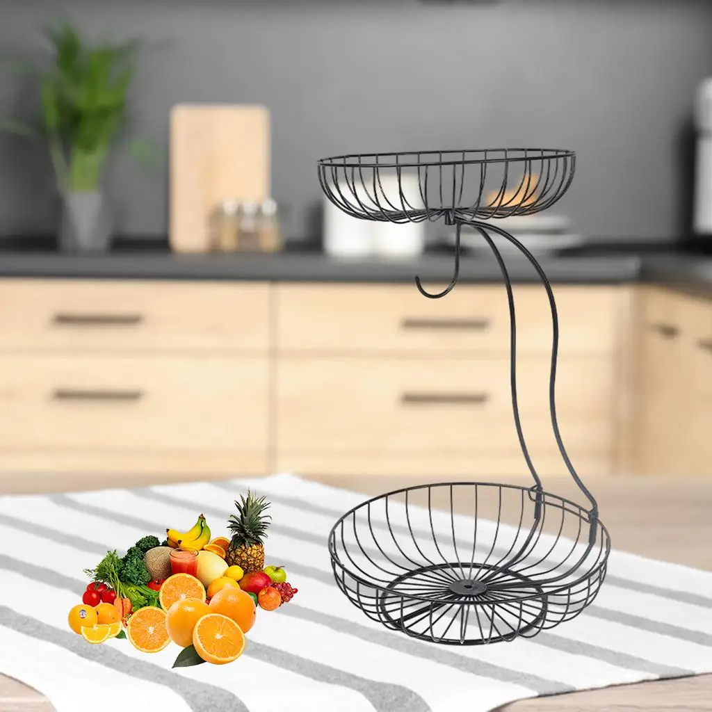 Home Iron Wire 2 Tier Fruit Basket Holder Bowl Countertop Storage Rack Decor