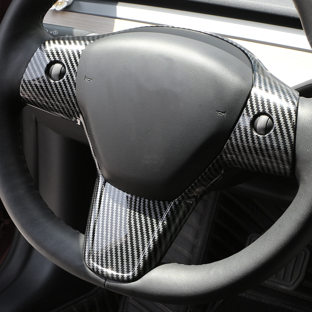 Carbon Faser Auto Lenkrad Tasten Panel Aufkleber Trim Abdeckung für Tesla Modell 3 2016-2022 Modell Y 2019-2022 Zubehör – Detail 2