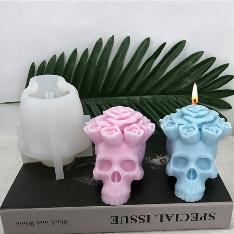 Description Picture 2 of itemDIY Flower Skull Candle Silicone mold 3D Snake Skull Crafts Plaster Resin soap concrete mold Halloween gift making tool