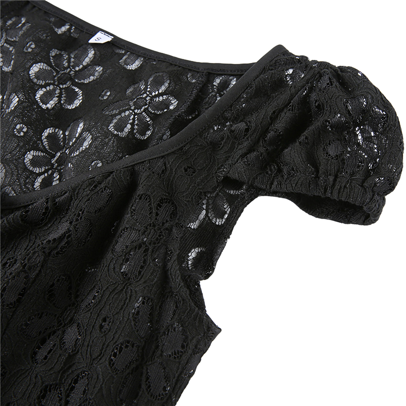 y2k Going Out Mini Lace Dress Summer Women See Through Short Sleeve V Neck Hollow Out Button Down A Line Dress Clubwear