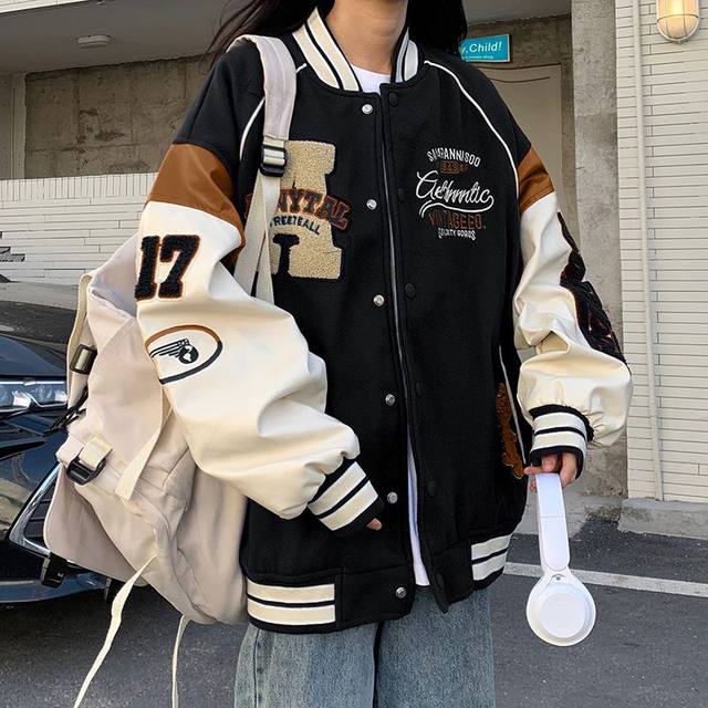 HOUZHOU Vintage Varsity Jacket Women Oversize Baseball Jackets Korean  Fashion Streetwear Bomber Coats College Couple Aesthetic