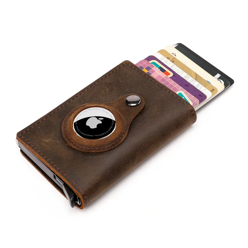 Personal isierte Leder RFID Brieftaschen für Männer mit Airtag Inhaber Kreditkarten inhaber Air Tag sichere Brieftasche für Kreditkarten – Detail 1